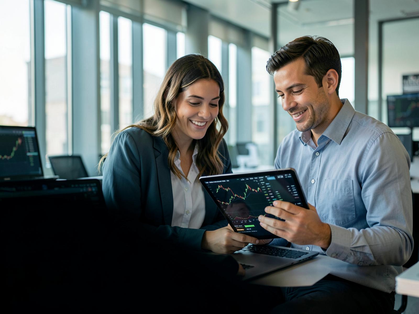 Quant professionals reviewing market data together